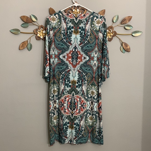 Chico's Green White Paisley Print Shift Dress Size 0 Small - Picture 5 of 8